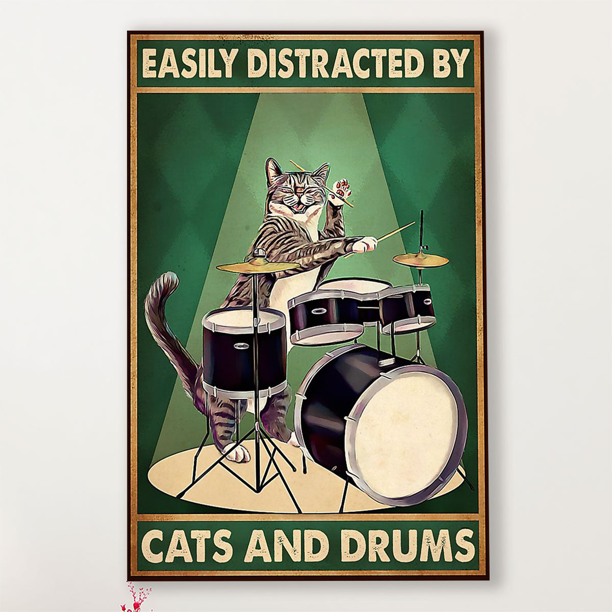 Drumming Canvas Easily Distracted by Cats & Drums | Wall Art Gift for Drummers