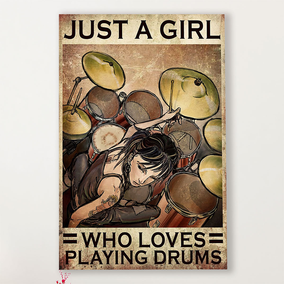 Drumming Canvas Just A Girl Who Loves Playing Drums | Wall Art Gift for Drummers