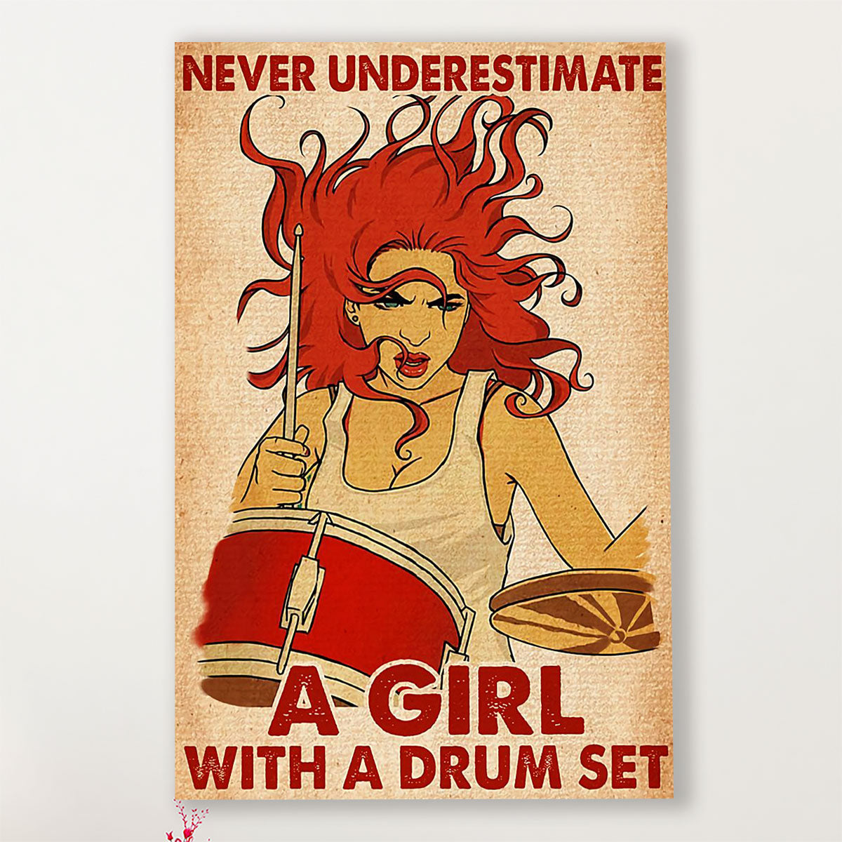Drumming Canvas Never Underestimate A Girl With A Drum Set | Wall Art Gift for Drummers