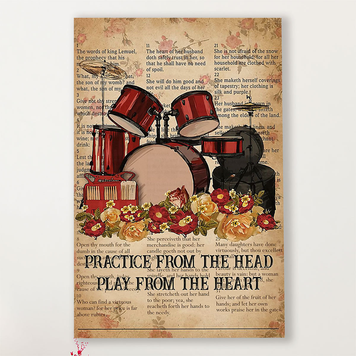 Drumming Canvas Practice From The Head, Play From The Heart | Wall Art Gift for Drummers