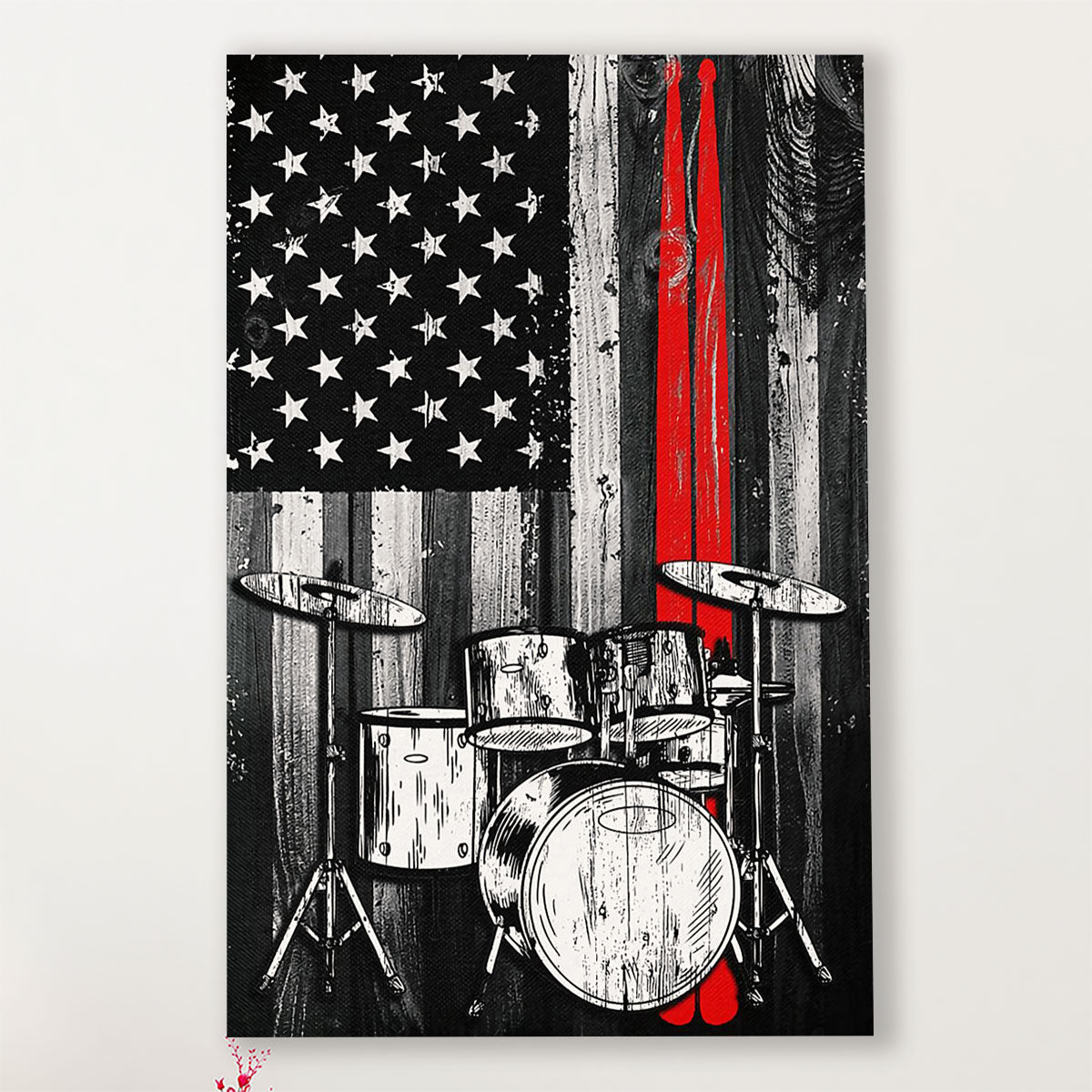 Drumming Canvas American Flag Drum Set | Wall Art Gift for Drummers