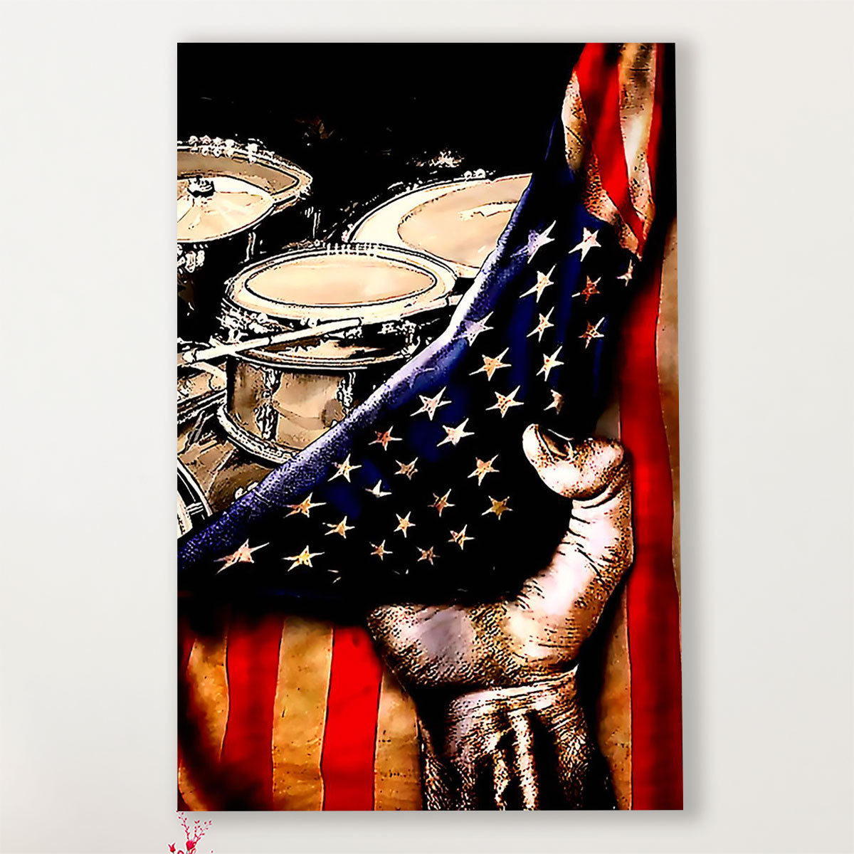 Drumming Canvas American Flag Drum Set | Wall Art Gift for Drummers
