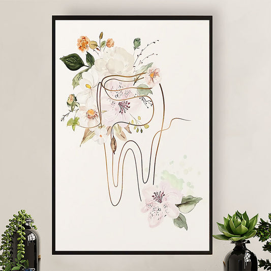 Dental Poster Flower Tooth Art Painting | Wall Art Gift for Dentist