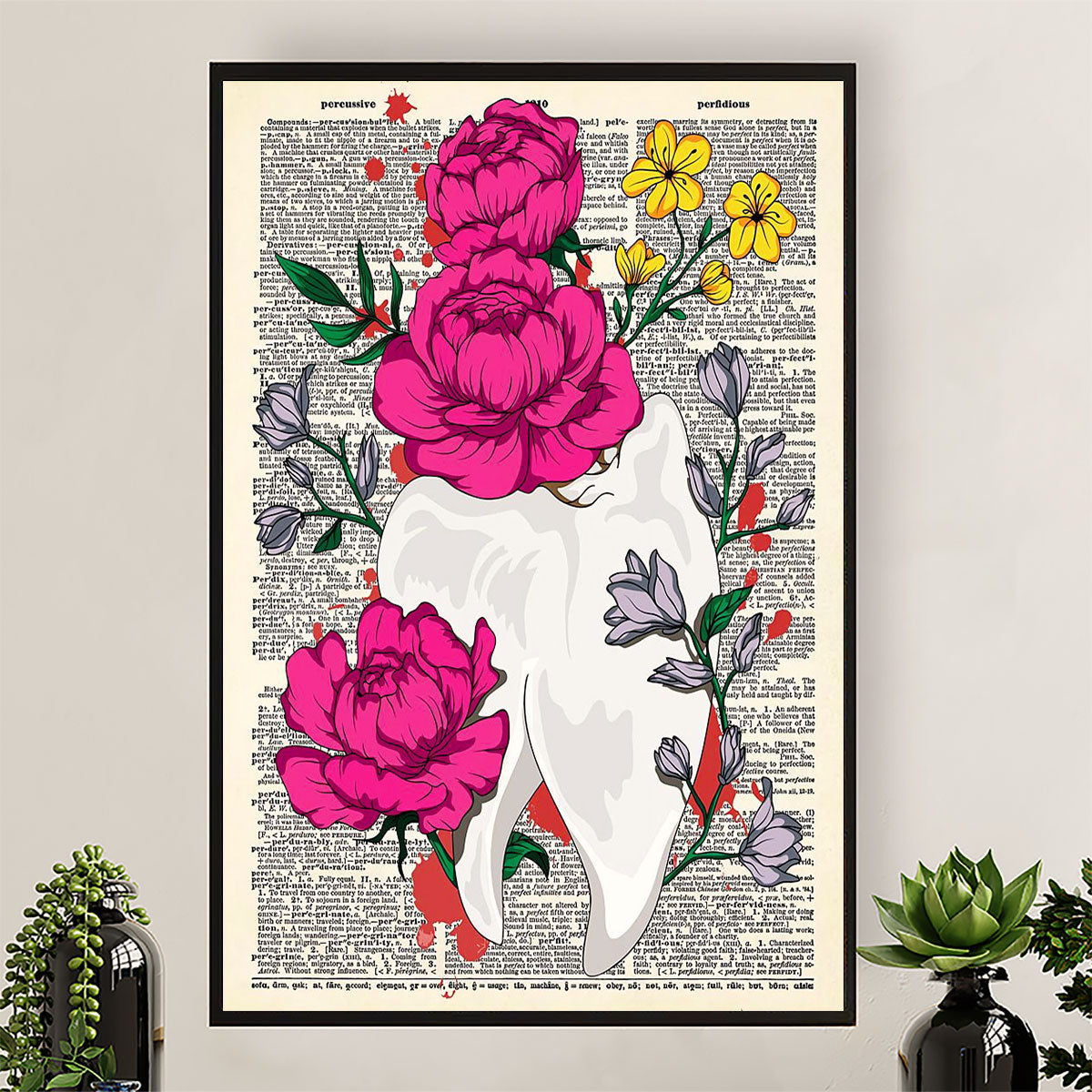Dental Canvas Flower Tooth | Wall Art Gift for Dentist