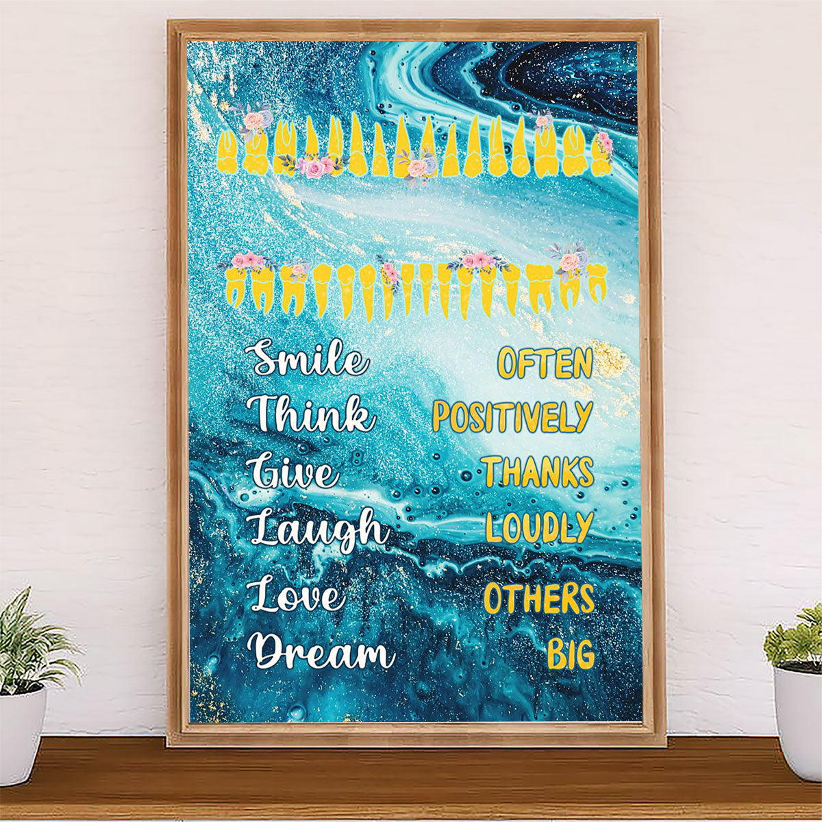 Dental Canvas Smile Often Think Positively Give Thanks | Wall Art Gift for Dentist