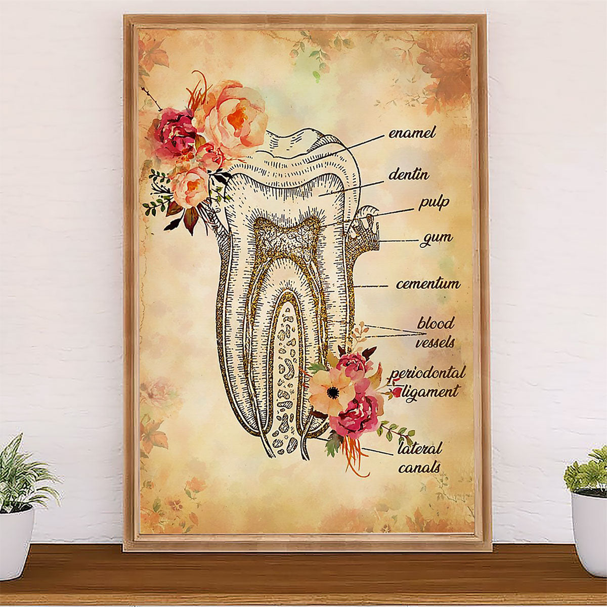 Dental Canvas Flower Tooth Art Painting | Wall Art Gift for Dentist