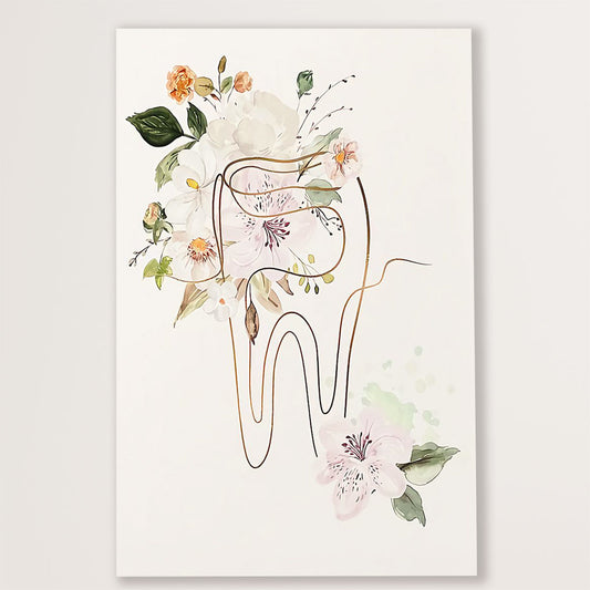 Dental Canvas Flower Tooth Art Painting | Wall Art Gift for Dentist