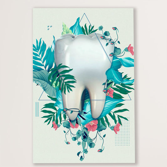 Dental Canvas Flower Tooth Art Painting | Wall Art Gift for Dentist