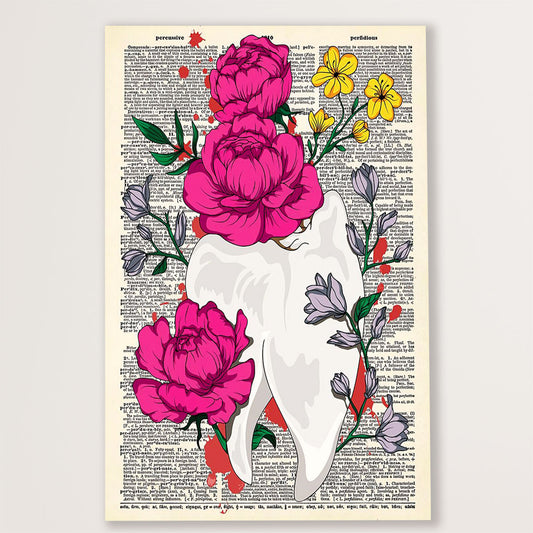 Dental Canvas Flower Tooth | Wall Art Gift for Dentist