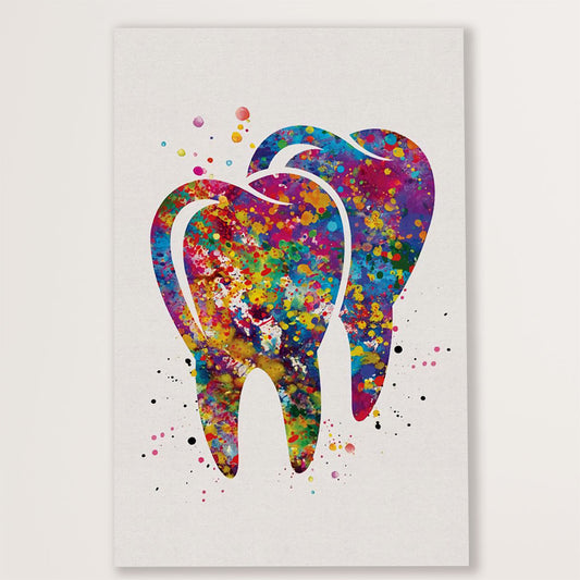 Dental Canvas Watercolor Tooth Art Painting | Wall Art Gift for Dentist