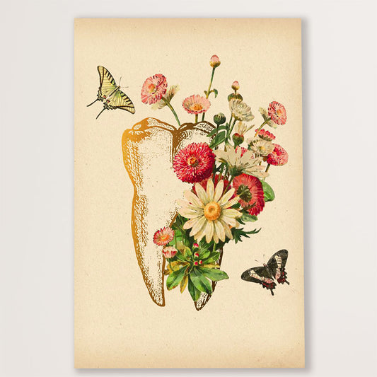 Dental Canvas Flower Tooth Art Painting | Wall Art Gift for Dentist