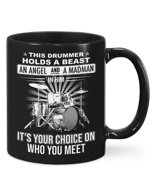 Drumming Coffee Mug | This Drummer Holds A Beat An Angel & A Madman | Drinkware Gift for Drummer