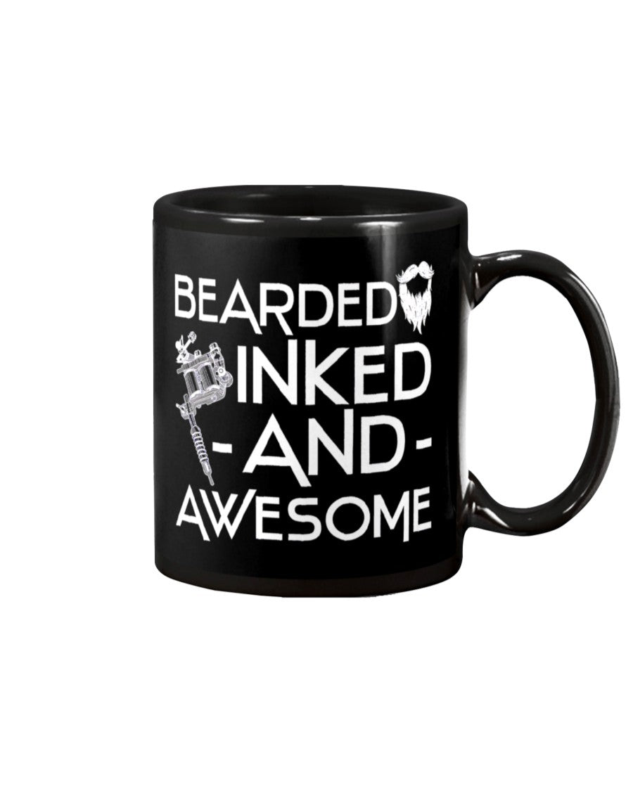 Tattoo Coffee Mug | Bearded Inked And Awesome | Drinkware Gift for Tattoo Artist, Tattoo Lover