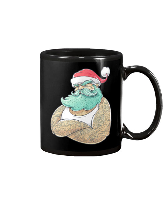 Tattoo Coffee Mug | Tattooed Old Man Santa Claus | Drinkware Gift for Tattoo Artist, Tattoo Lover
