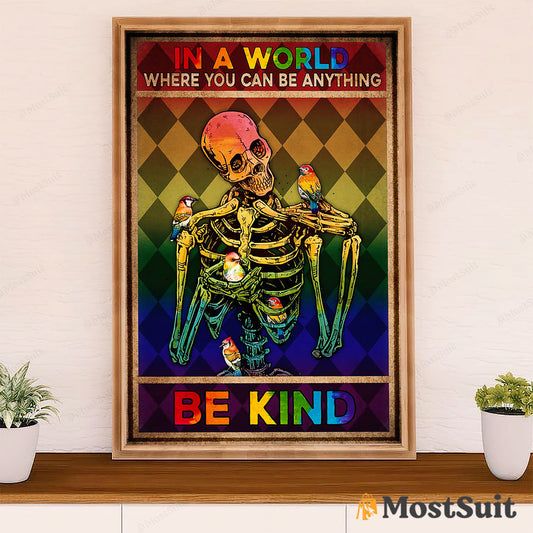 LGBT Gay Pride Month Poster Room Wall Art | Vintage Skeleton Be Kind
