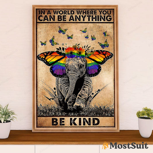 LGBT Gay Pride Month Poster Room Wall Art | Elephant Butterflies Be Kind