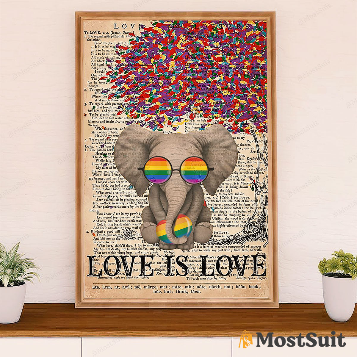 LGBT Gay Pride Month Poster Room Wall Art | Elephant Love Is Love