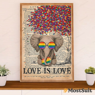 LGBT Gay Pride Month Poster Room Wall Art | Elephant Love Is Love