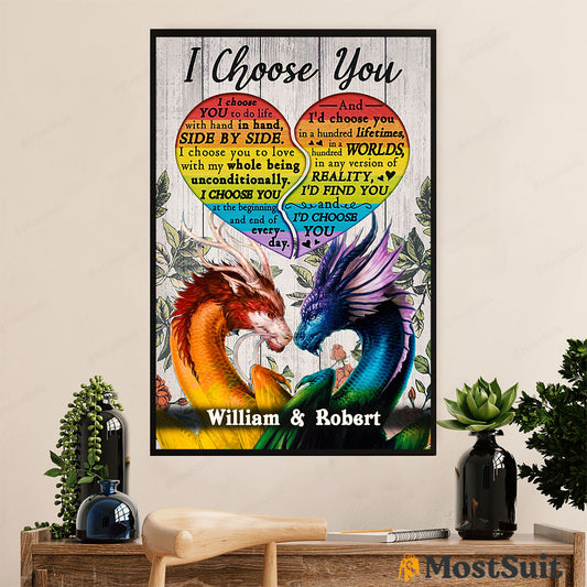 Personalized Name LGBT Gay Pride Month Poster Room Wall Art | Customized Name Couple