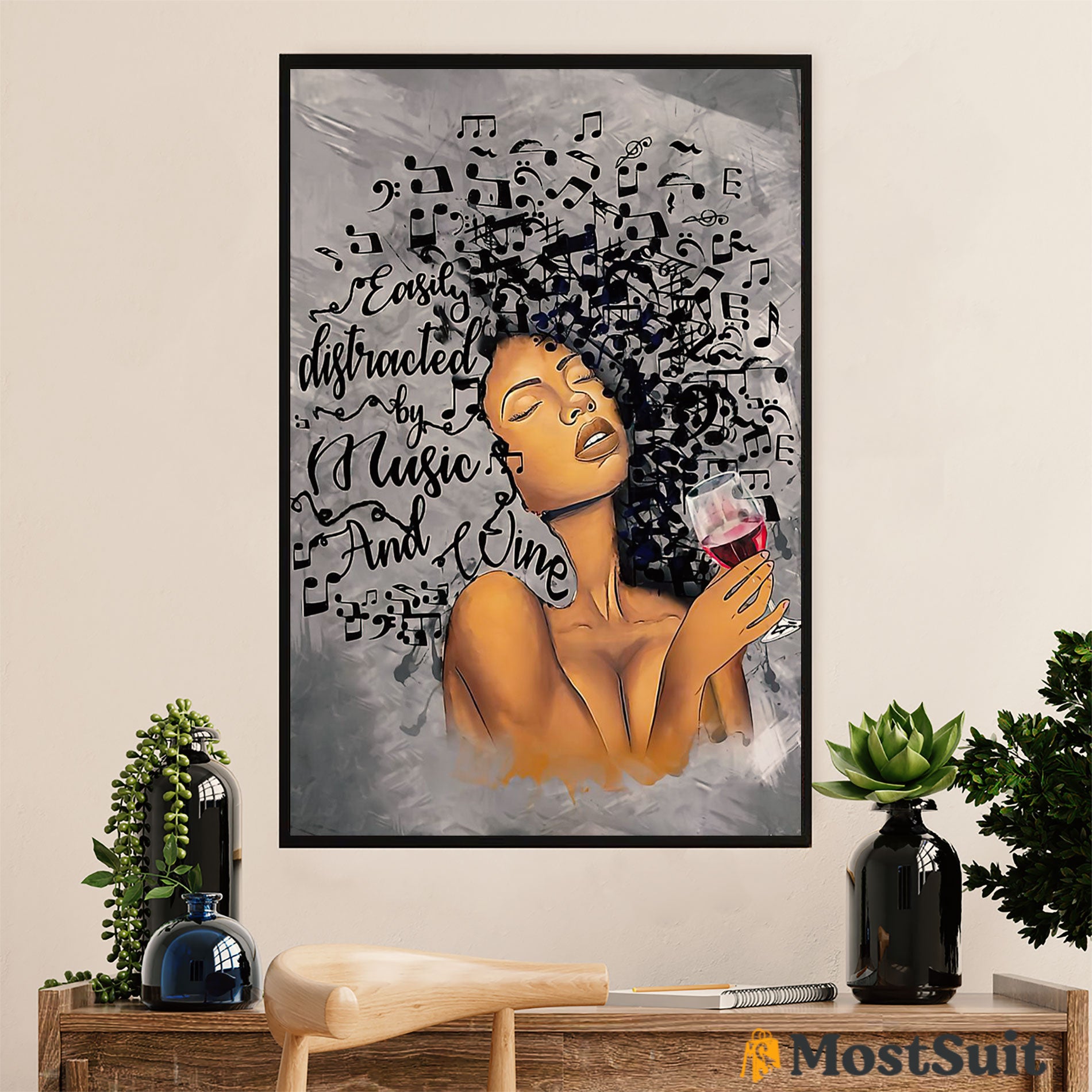 African American Afro Poster | Gift for Black Girl | Juneteenth Day Room Wall Art - Loves Music Wine