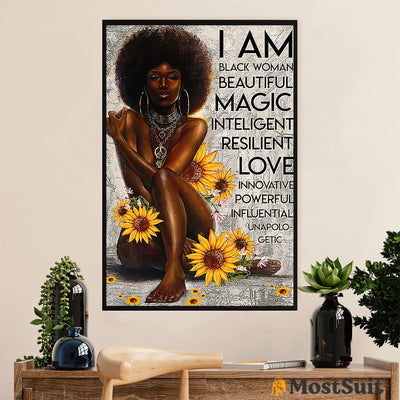 African American Afro Poster | Gift for Black Girl | Juneteenth Day Room Wall Art - Black Woman Beautiful Magic