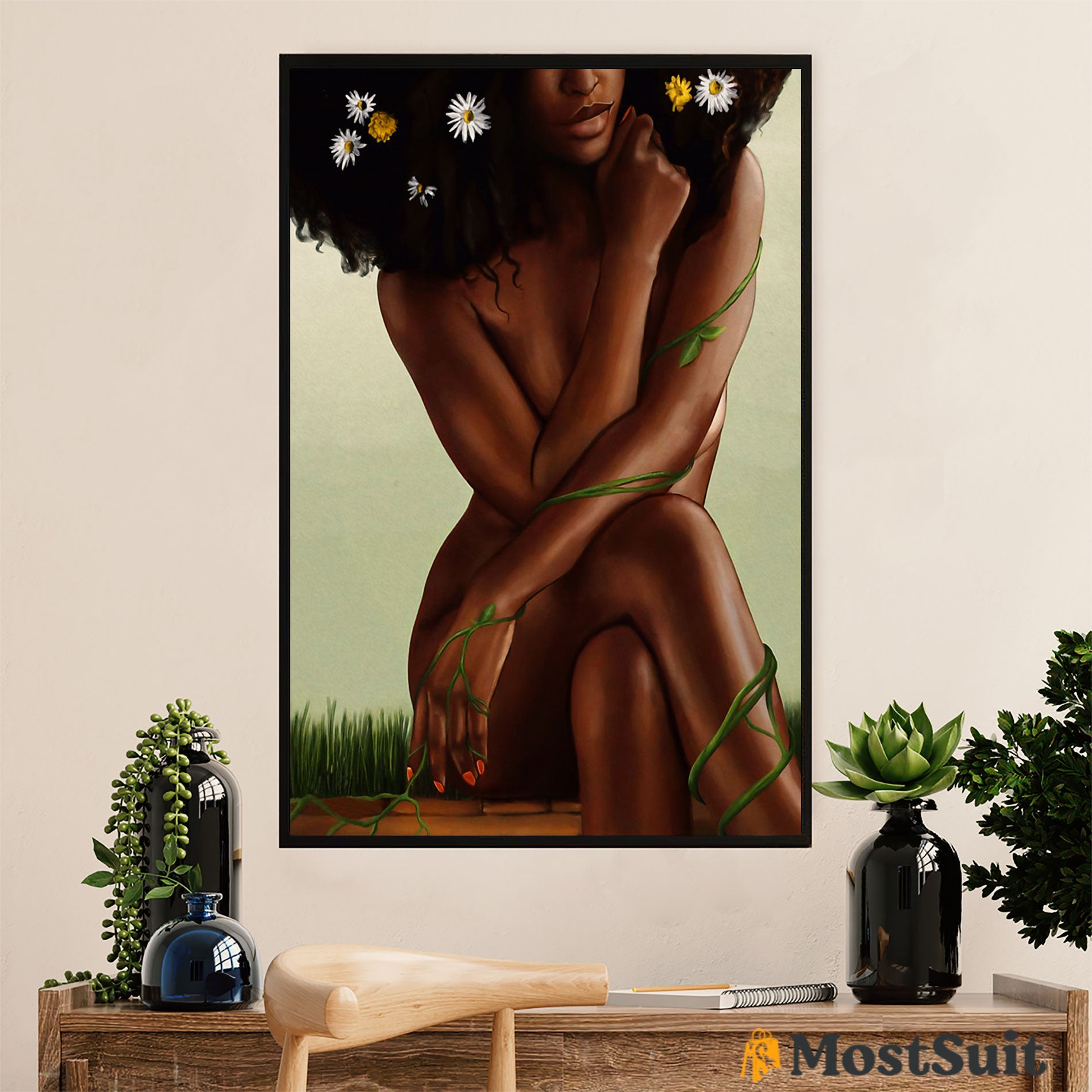 African American Afro Poster | Gift for Black Girl | Juneteenth Day Room Wall Art - Black Girl Daisy