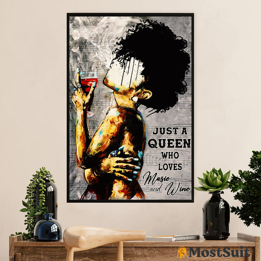 African American Afro Poster | Gift for Black Girl | Juneteenth Day Room Wall Art - Black Queen Music Wine