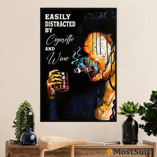African American Afro Poster | Gift for Black Girl | Juneteenth Day Room Wall Art - Distracted By Cigarette Wine