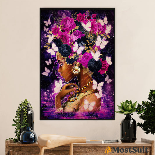 African American Afro Poster | Gift for Black Girl | Juneteenth Day Room Wall Art - Black Woman Flowers