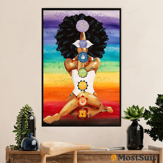 African American Afro Poster | Gift for Black Girl | Juneteenth Day Room Wall Art - Black Woman Yoga Chakra