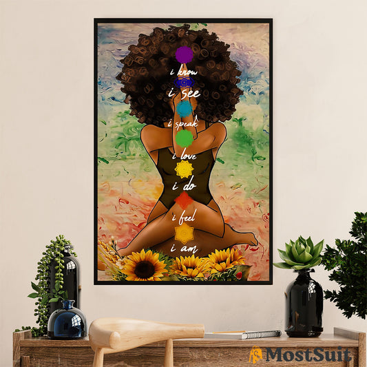 African American Afro Poster | Gift for Black Girl | Juneteenth Day Room Wall Art - Yoga Black Woman Chakra