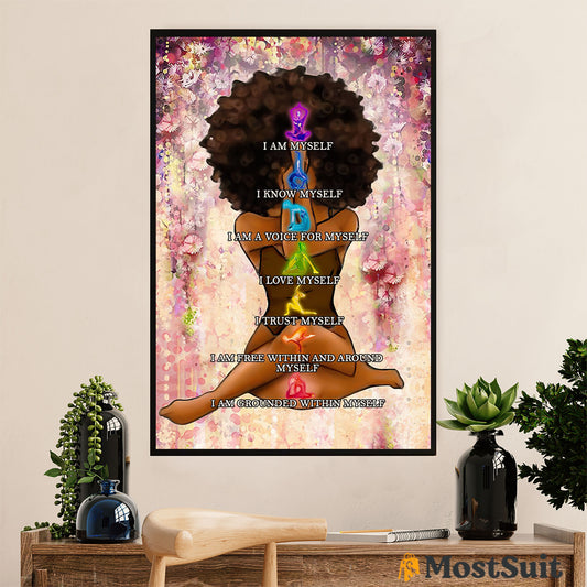 African American Afro Poster | Gift for Black Girl | Juneteenth Day Room Wall Art - Black Woman Yoga Chakra