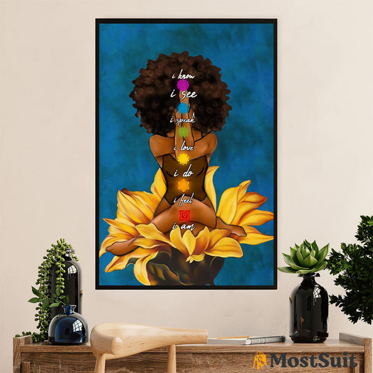 African American Afro Poster | Gift for Black Girl | Juneteenth Day Room Wall Art - Black Woman Yoga Flower