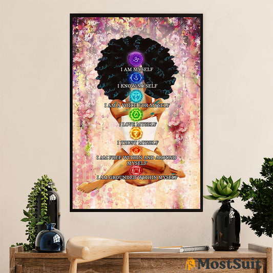 African American Afro Poster | Gift for Black Girl | Juneteenth Day Room Wall Art - Black Woman Yoga Chakra