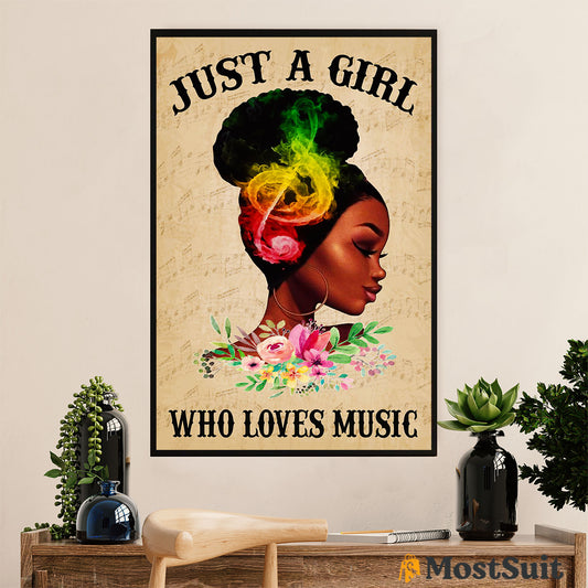 African American Afro Poster | Gift for Black Girl | Juneteenth Day Room Wall Art - Girl Loves Music