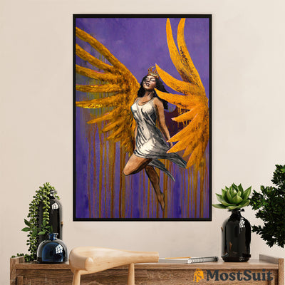 African American Afro Poster | Gift for Black Girl | Juneteenth Day Room Wall Art - Black Woman Golden Wing