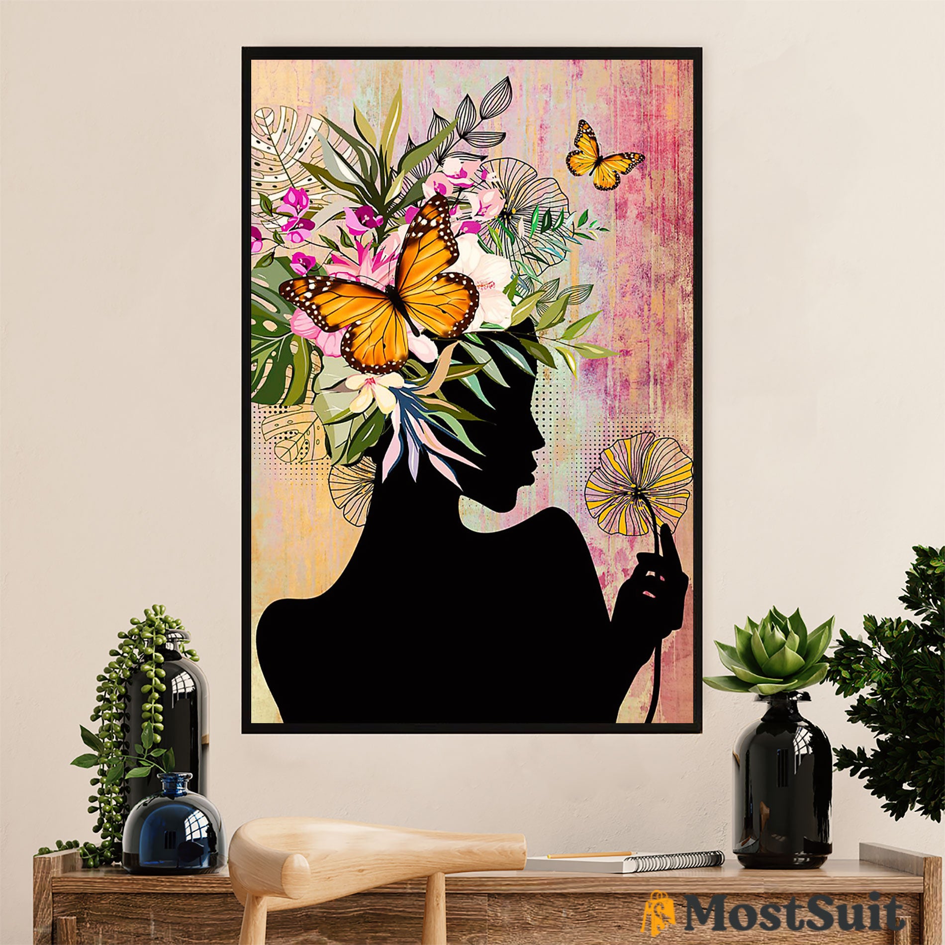 African American Afro Poster | Gift for Black Girl | Juneteenth Day Room Wall Art - Flowers Butterflies