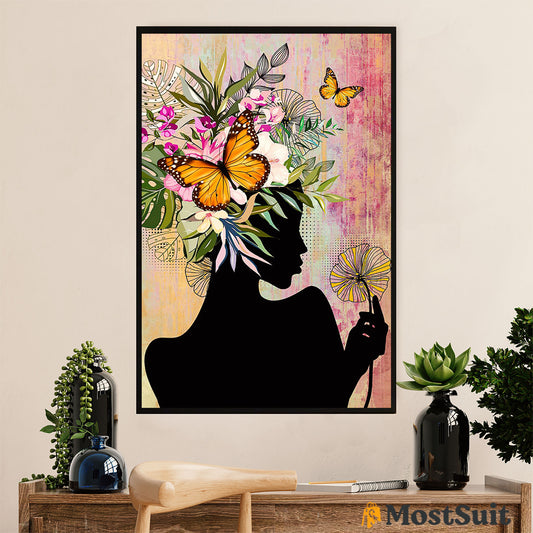 African American Afro Poster | Gift for Black Girl | Juneteenth Day Room Wall Art - Flowers Butterflies