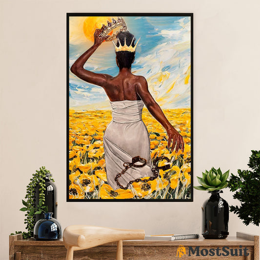 African American Afro Poster | Gift for Black Girl | Juneteenth Day Room Wall Art - Black Queen Sunflower
