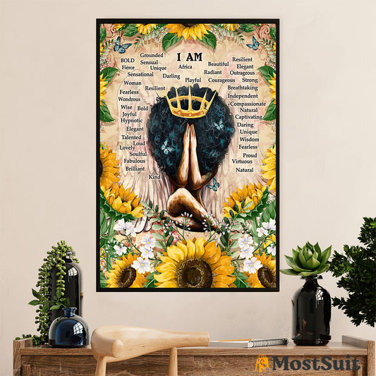 African American Afro Poster | Gift for Black Girl | Juneteenth Day Room Wall Art - Sunflower Wings Black Princess