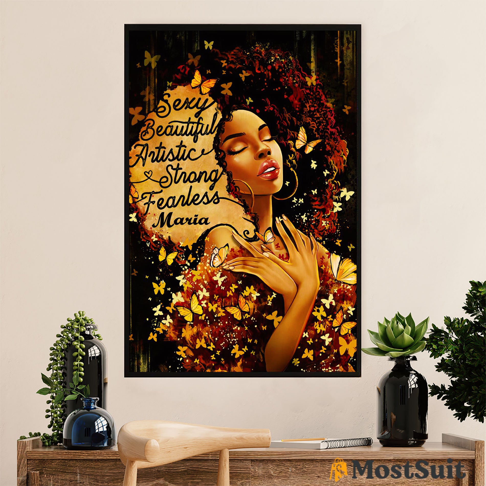 African American Afro Poster | Gift for Black Girl | Juneteenth Day Room Wall Art - Personalized Name Customized Name Black Woman