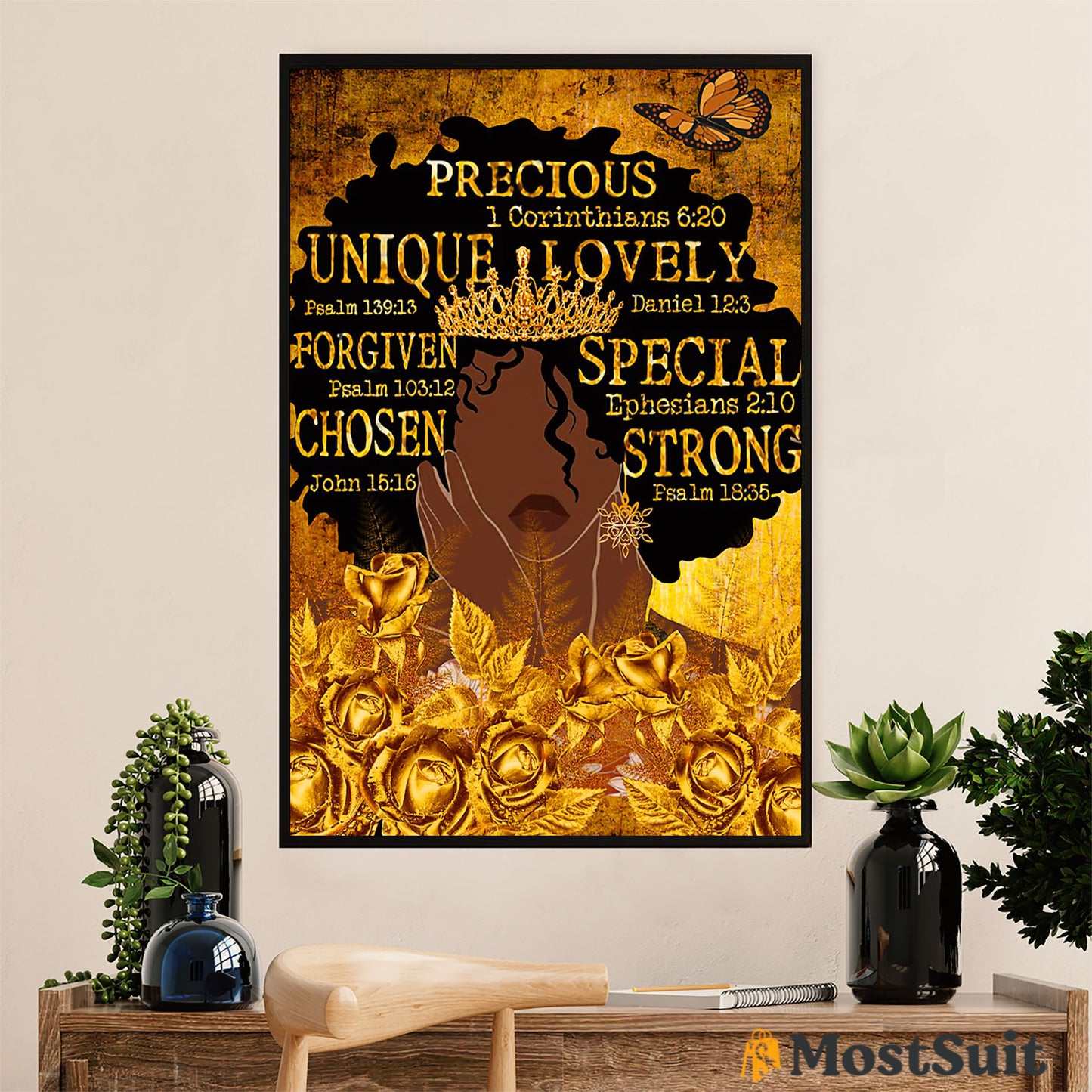 African American Afro Poster | Gift for Black Girl | Juneteenth Day Room Wall Art - Golden Black Woman