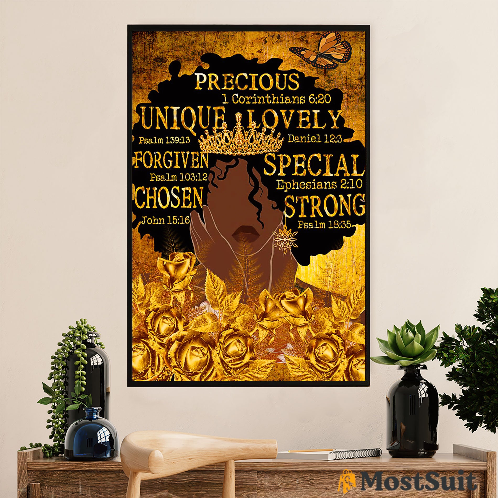 African American Afro Poster | Gift for Black Girl | Juneteenth Day Room Wall Art - Golden Black Woman