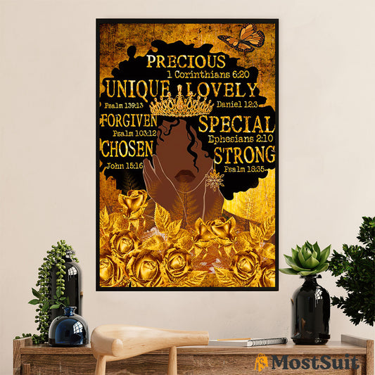 African American Afro Poster | Gift for Black Girl | Juneteenth Day Room Wall Art - Golden Black Woman