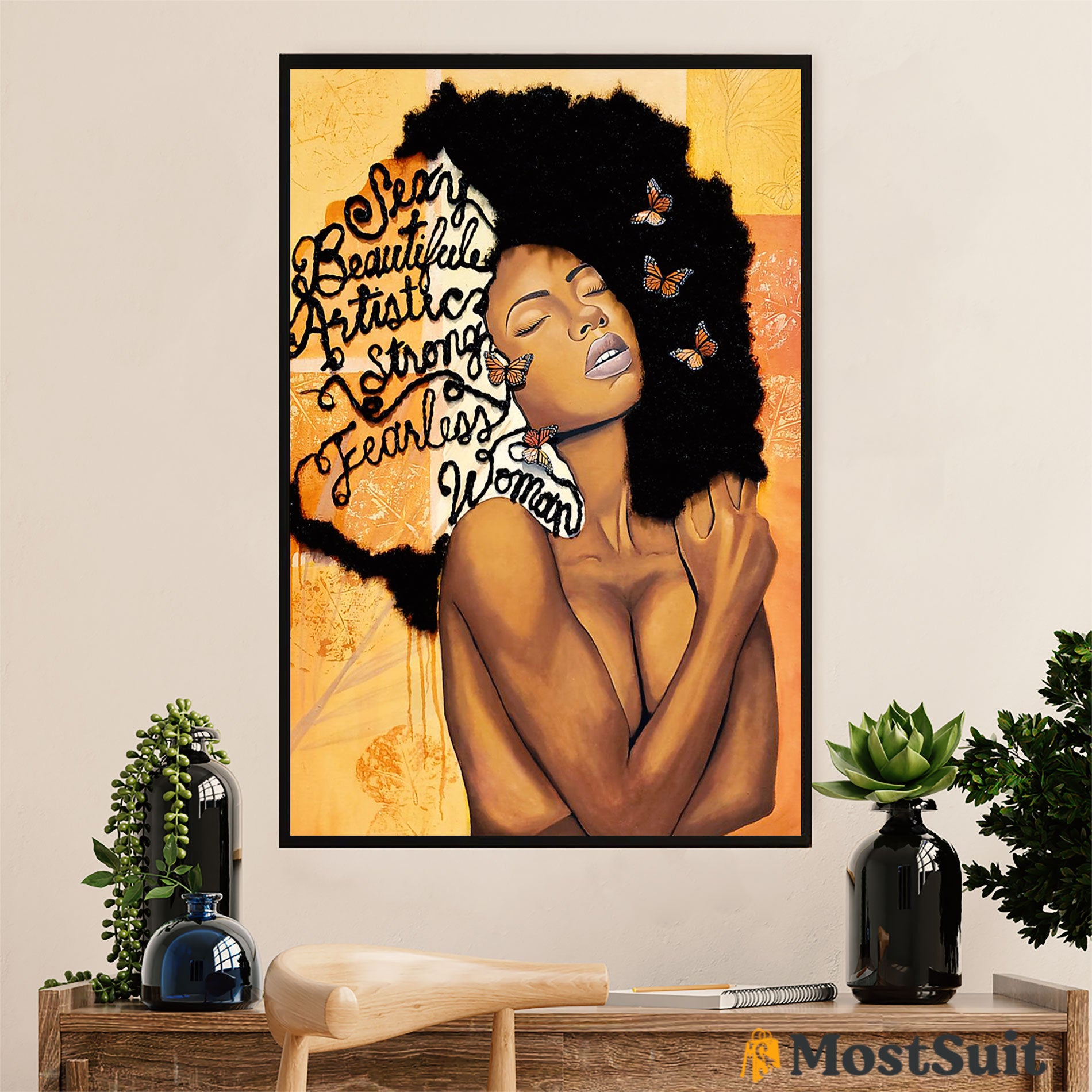 African American Afro Poster | Gift for Black Girl | Juneteenth Day Room Wall Art - Fearless Woman