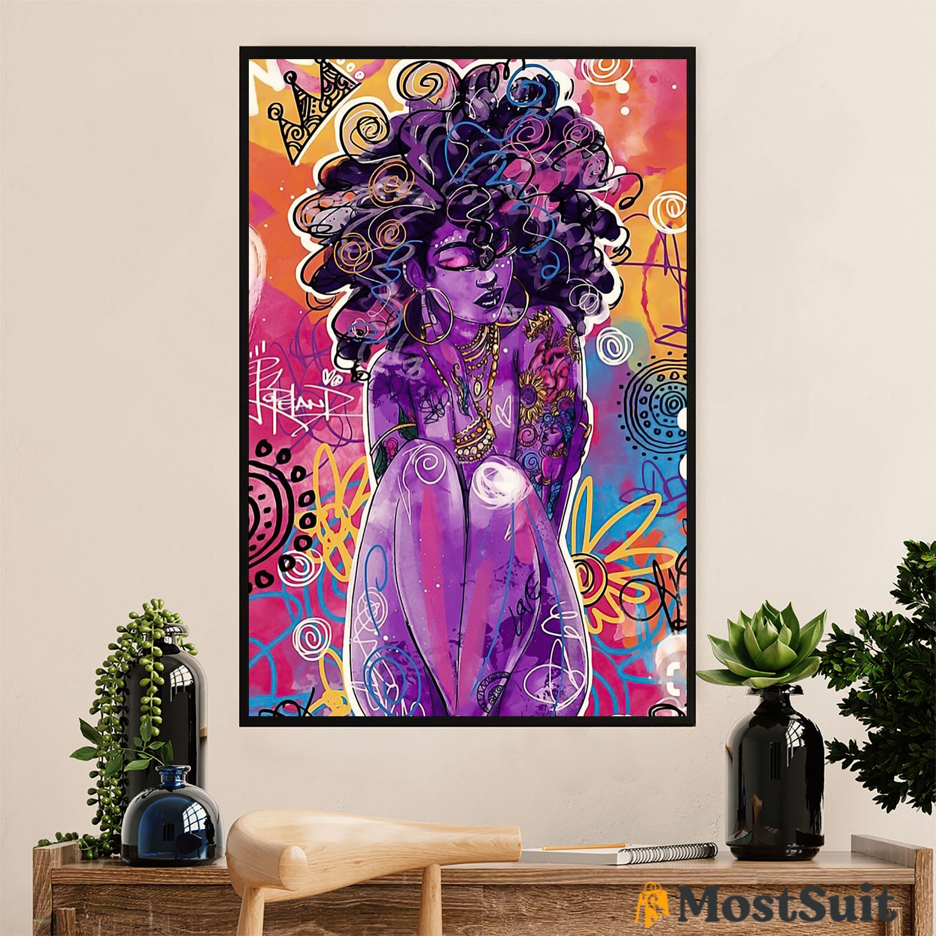 African American Afro Poster | Gift for Black Girl | Juneteenth Day Room Wall Art - Colourful Black Girl