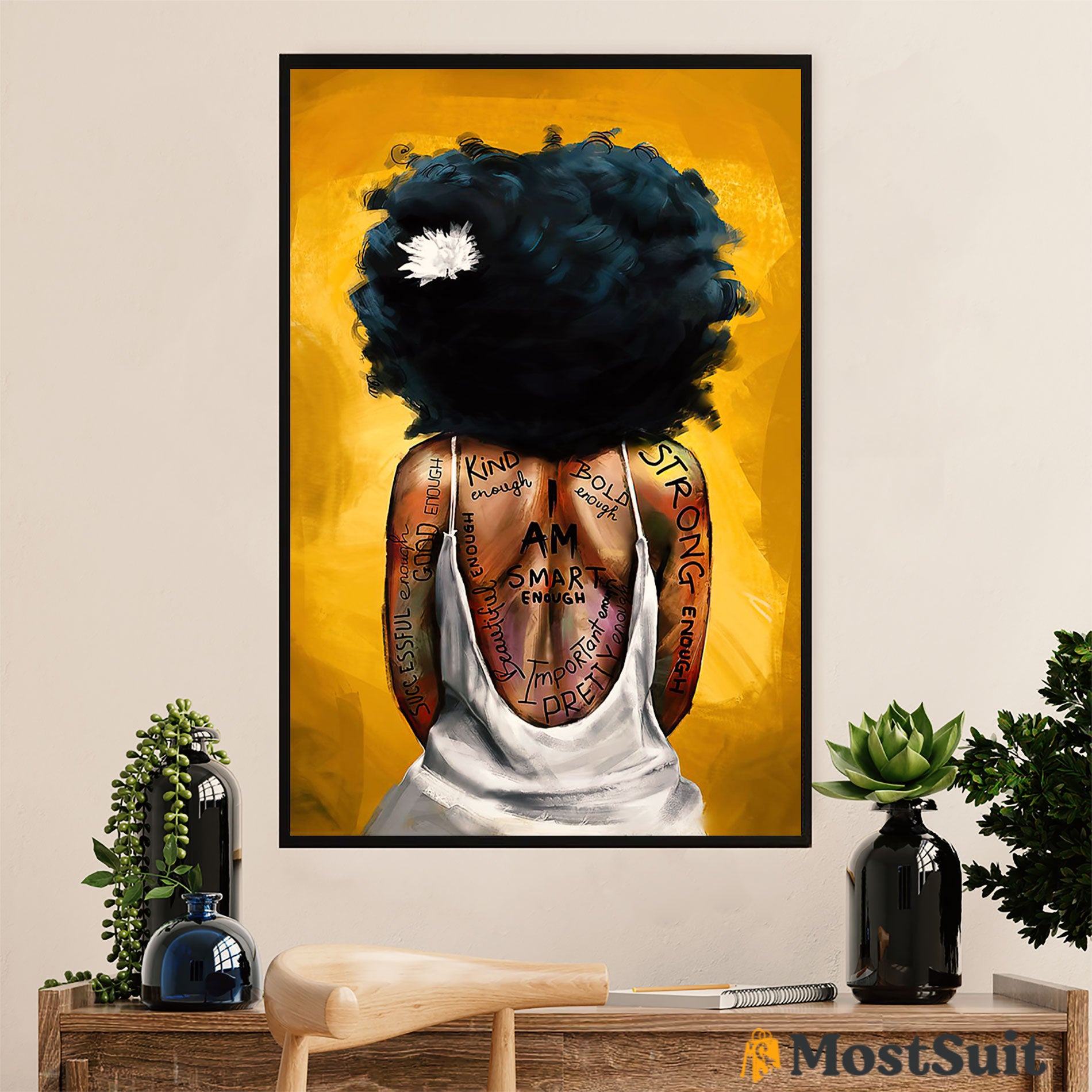 African American Afro Poster | Gift for Black Girl | Juneteenth Day Room Wall Art - Kind Strong Enough