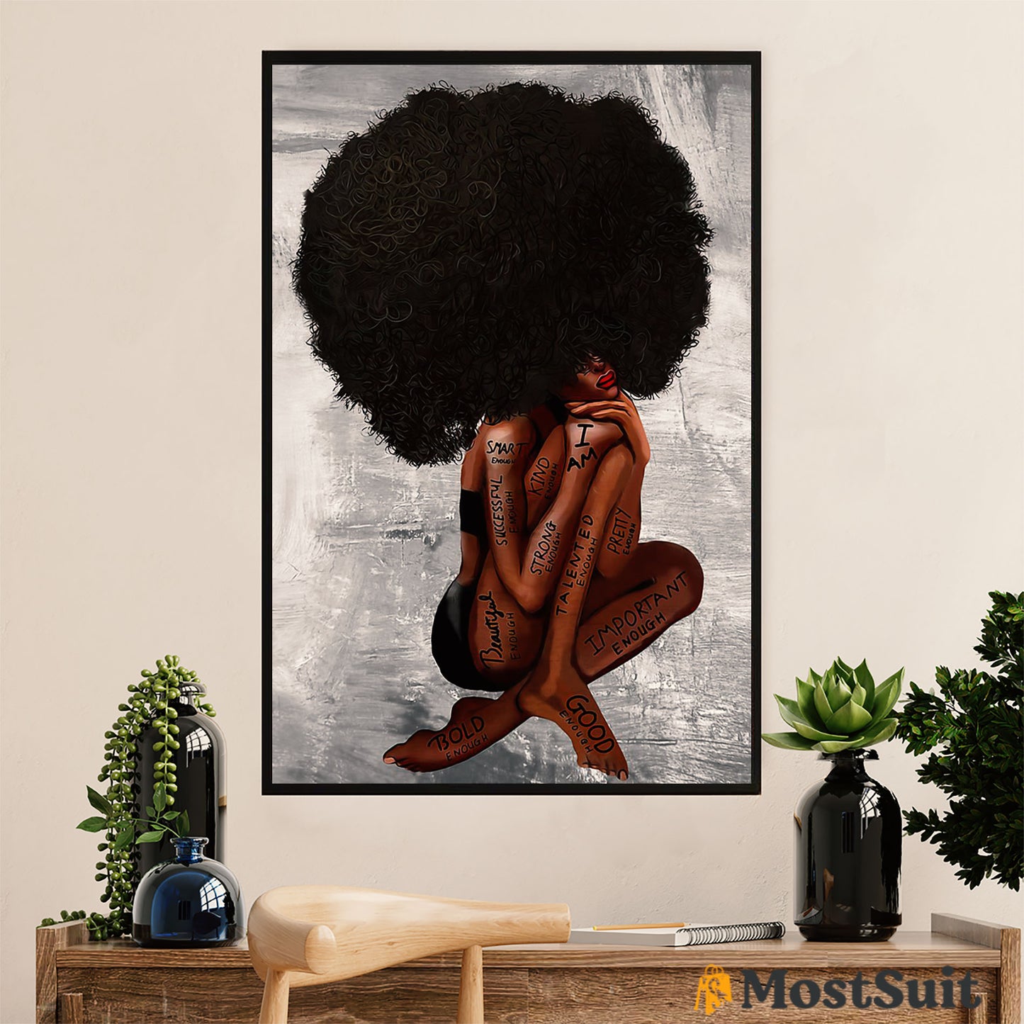 African American Afro Poster | Gift for Black Girl | Juneteenth Day Room Wall Art - I Am Strong