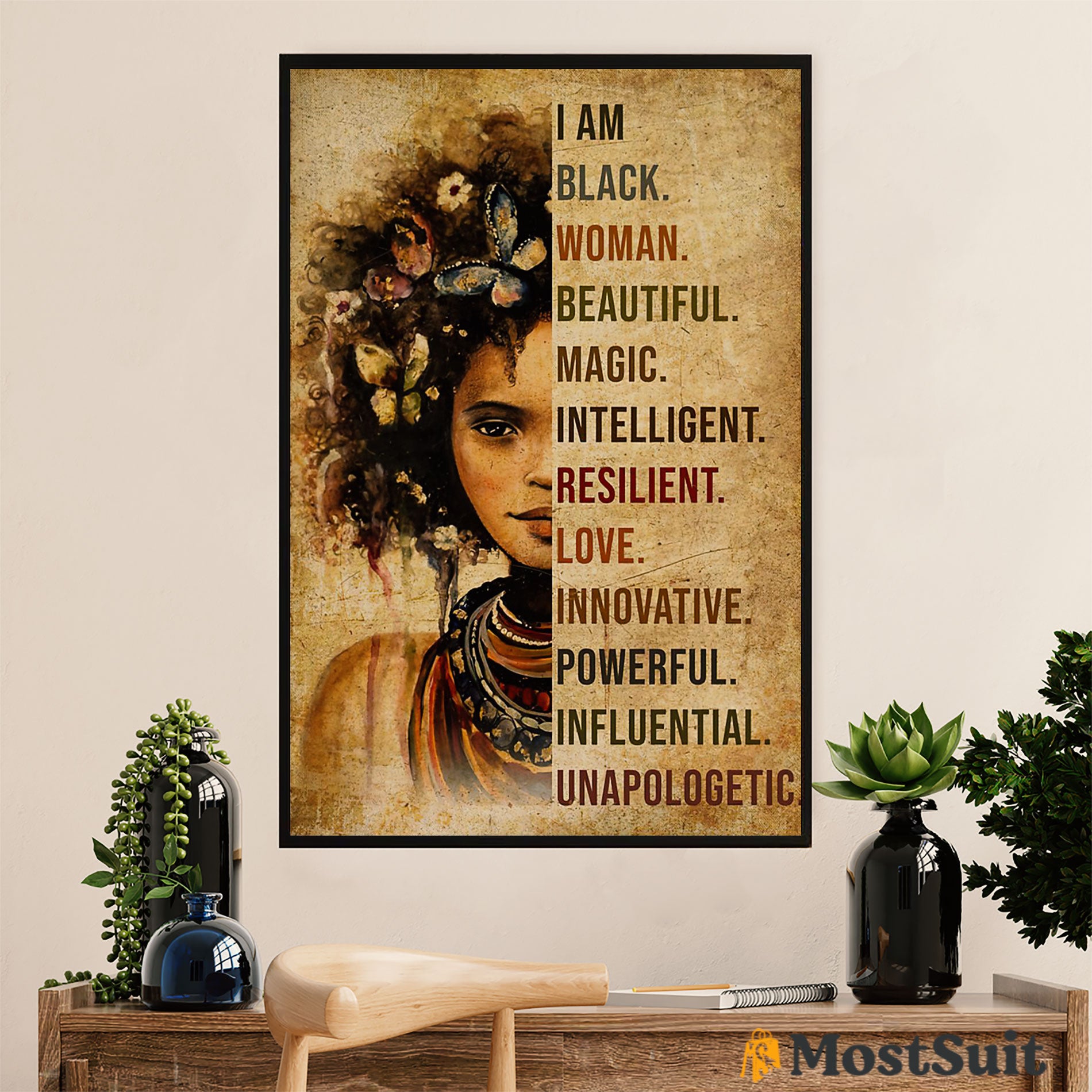 African American Afro Poster | Gift for Black Girl | Juneteenth Day Room Wall Art - I Am Black Woman
