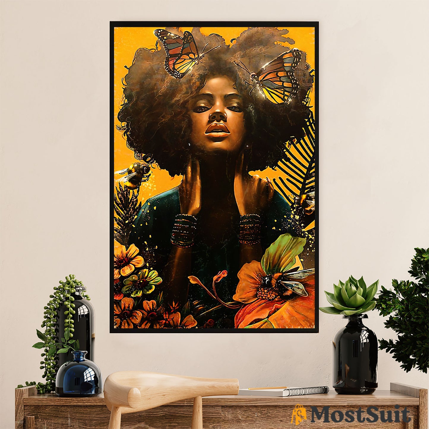 African American Afro Poster | Gift for Black Girl | Juneteenth Day Room Wall Art - Black Woman Potrait